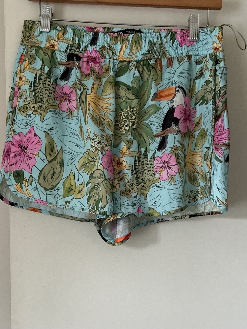 ZARA Tropical Toucan Print Women’s Lounge Shorts - Light Blue